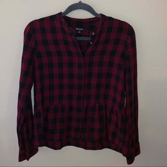 EUC Madewell peplum buffalo check button up - Picture 3 of 6
